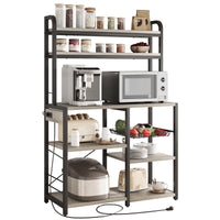 Garvee Bakers Rack with Power Outlet, Coffee Bar with Wire Drawer, Microwave Stand, Kitchen Buffet Table with Large Storage, 6-Tier Kitchen Storage Rack with Hutch for Dining, Living Room, Grey