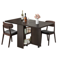 Garvee 51.1" Folding Dining Table, Drop Leaf Dining Table for 4, Foldable Kitchen Table with 2 Storage Shelf, 6 Wheels, Movable Space Saving Dining Tables for Small Spaces, Dark Walnut, Large