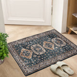 Garvee Vintage Washable Area Rug 2'x3' Doormat Boho Rug Faux Cashmere Non Slip Rugs for Living Room Bedroom Oriental Indoor Rug Mat Stain Resistant Throw Rug Kitchen Dining Home Office - Inky Blue