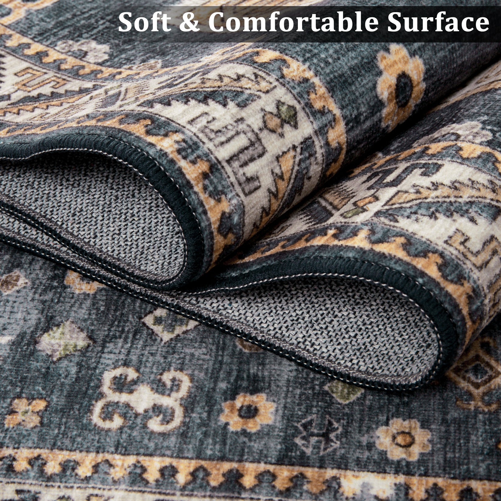 Garvee Vintage Washable Area Rug 2'x3' Doormat Boho Rug Faux Cashmere Non Slip Rugs for Living Room Bedroom Oriental Indoor Rug Mat Stain Resistant Throw Rug Kitchen Dining Home Office