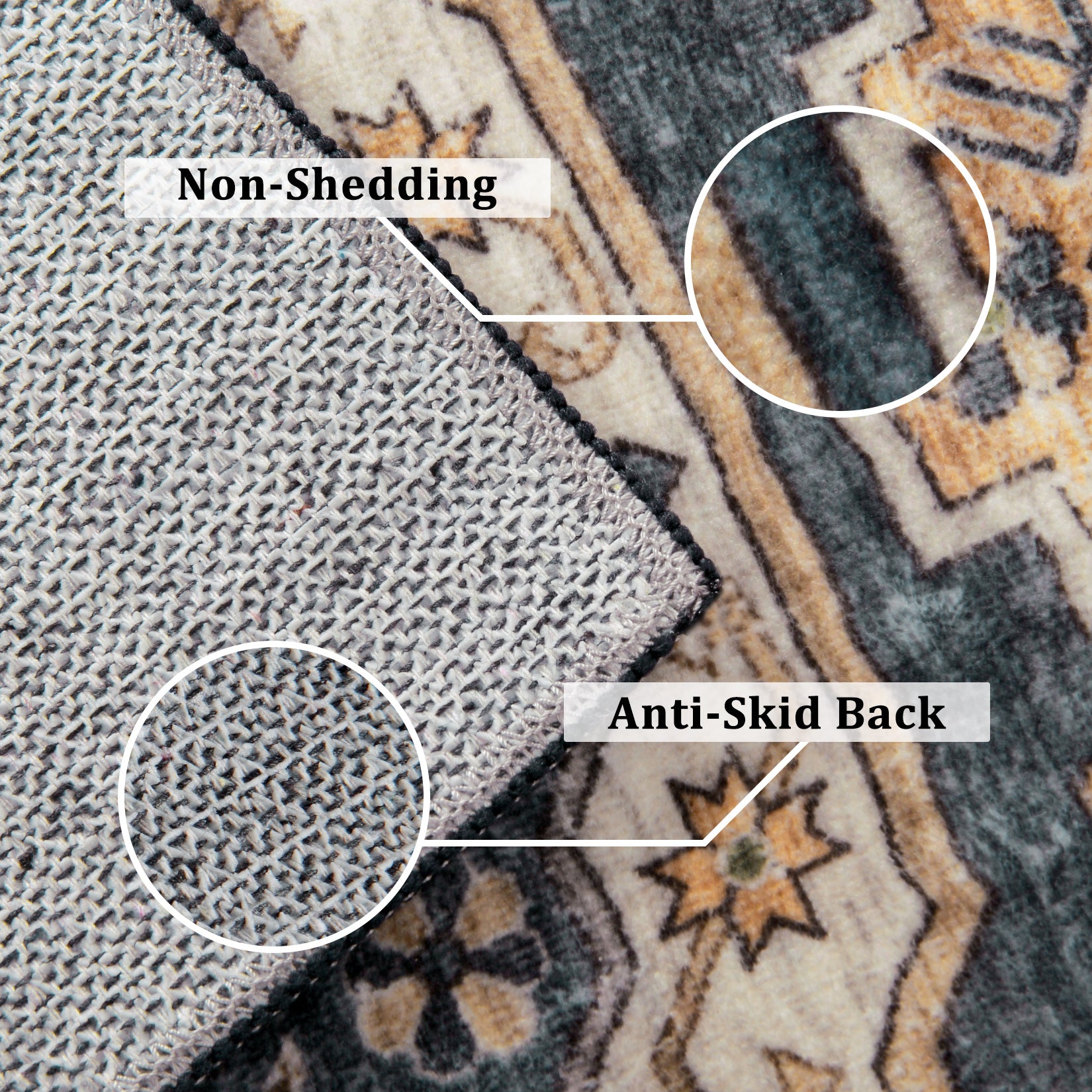 Garvee Vintage Washable Area Rug 2'x3' Doormat Boho Rug Faux Cashmere Non Slip Rugs for Living Room Bedroom Oriental Indoor Rug Mat Stain Resistant Throw Rug Kitchen Dining Home Office