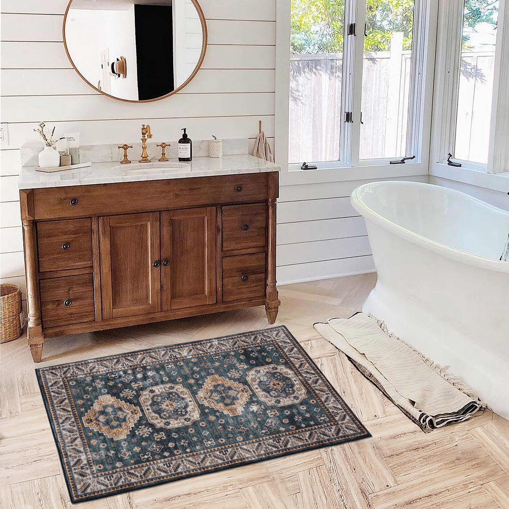 Garvee Vintage Washable Area Rug 2'x3' Doormat Boho Rug Faux Cashmere Non Slip Rugs for Living Room Bedroom Oriental Indoor Rug Mat Stain Resistant Throw Rug Kitchen Dining Home Office