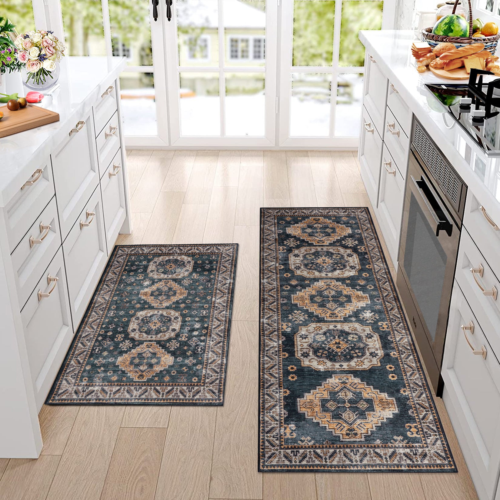 Garvee Vintage Washable Area Rug 2'x3' Doormat Boho Rug Faux Cashmere Non Slip Rugs for Living Room Bedroom Oriental Indoor Rug Mat Stain Resistant Throw Rug Kitchen Dining Home Office