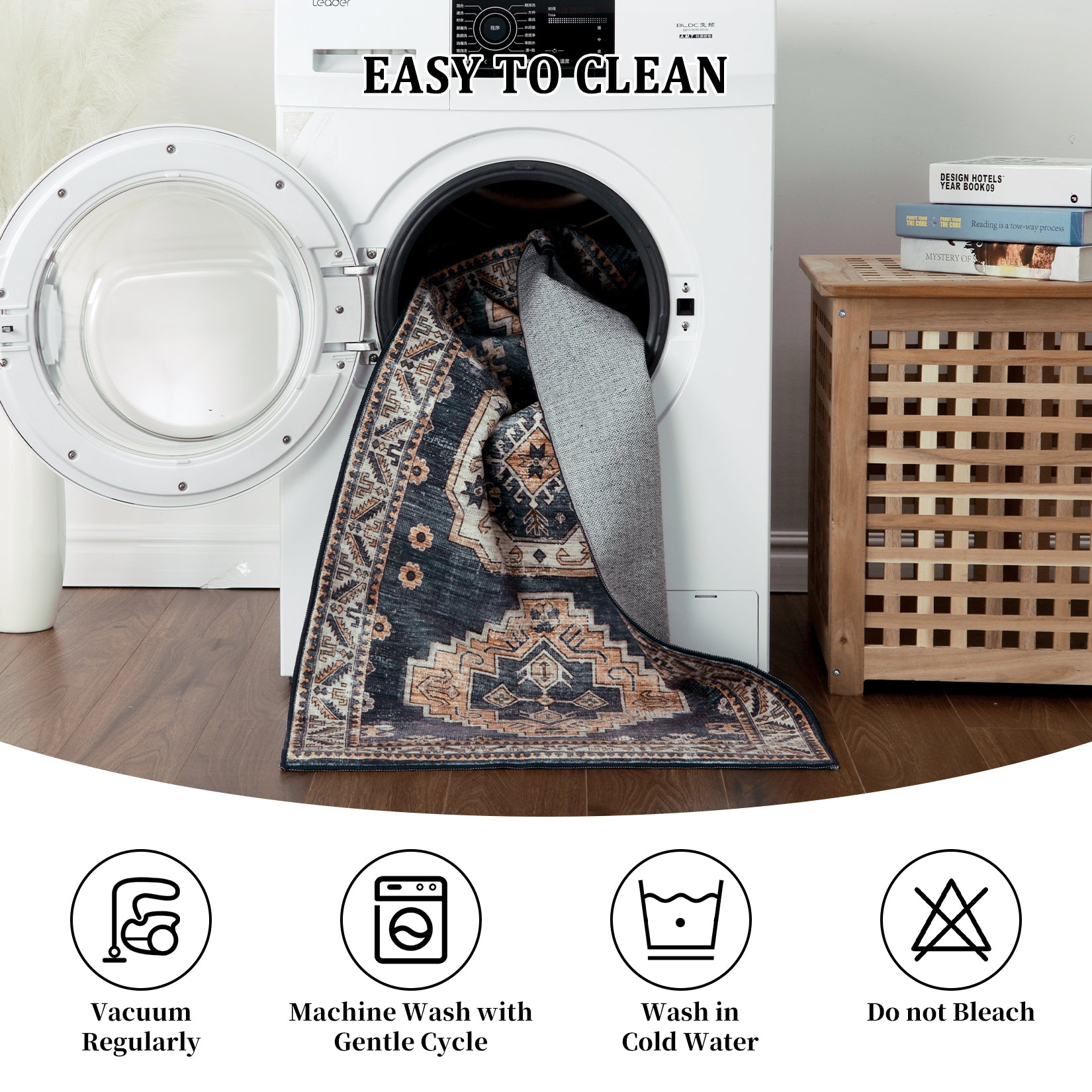 Garvee Vintage Washable Area Rug 2'x3' Doormat Boho Rug Faux Cashmere Non Slip Rugs for Living Room Bedroom Oriental Indoor Rug Mat Stain Resistant Throw Rug Kitchen Dining Home Office