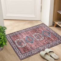 Garvee Vintage Washable Area Rug 2'x3' Doormat Boho Rug Faux Cashmere Non Slip Rugs for Living Room Bedroom Oriental Rug Mat Stain Resistant Throw Rug Kitchen Dining Home Office, Reddish Brown