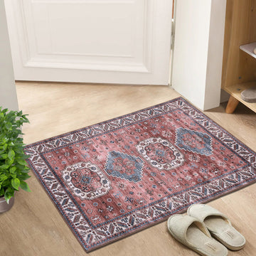 Garvee Vintage Washable Area Rug 2'x3' Doormat Boho Rug Faux Cashmere Non Slip Rugs for Living Room Bedroom Oriental Rug Mat Stain Resistant Throw Rug Kitchen Dining Home Office, Reddish Brown