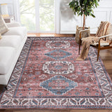 Garvee Vintage Washable Area Rug 3x5 Boho Rug Faux Cashmere Non Slip Rugs for Living Room Bedroom Oriental Rug Mat Stain Resistant Throw Rug Kitchen Dining Home Office - Pink