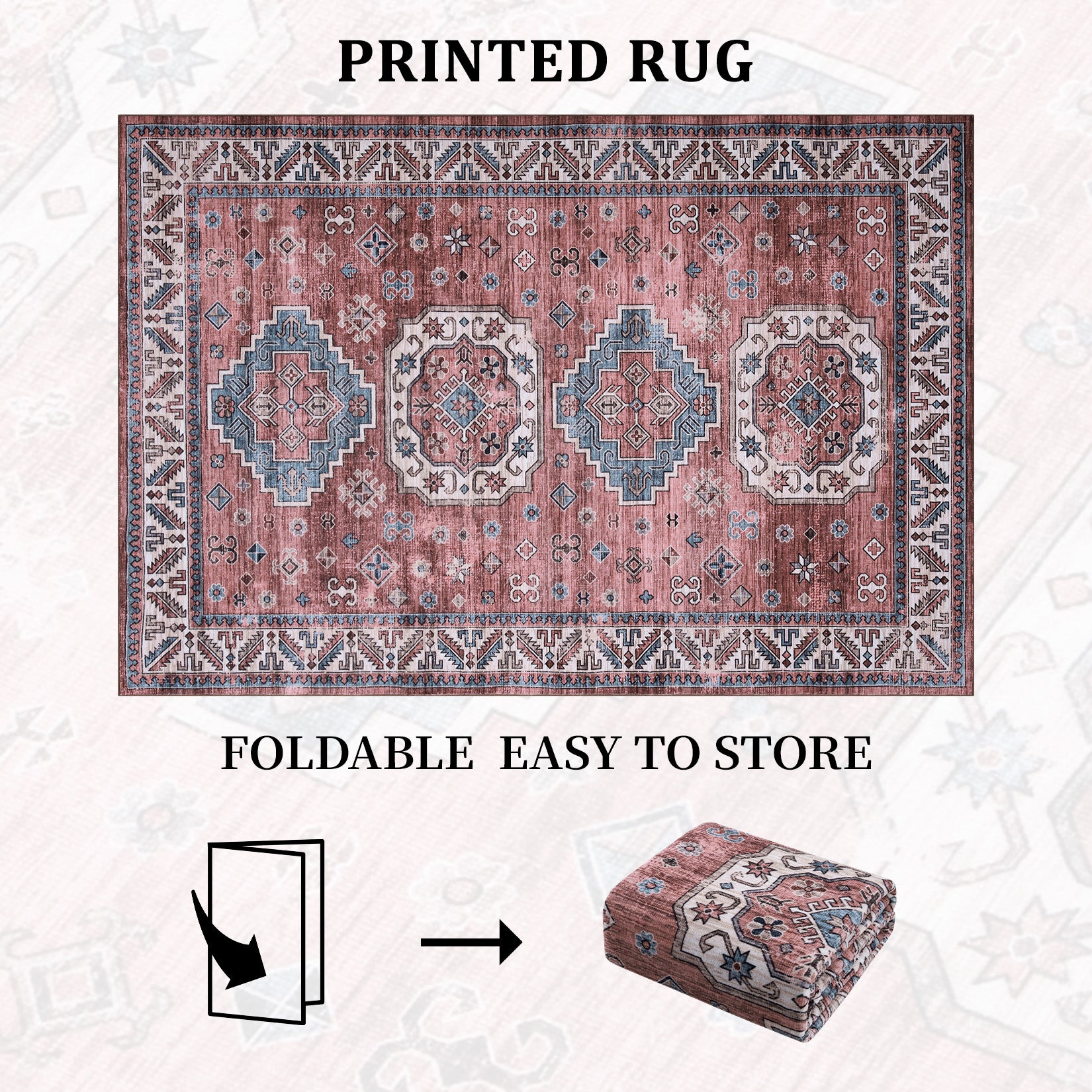 Garvee Vintage Washable Area Rug 3x5 Boho Rug Faux Cashmere Non Slip Rugs for Living Room Bedroom Oriental Rug Mat Stain Resistant Throw Rug Kitchen Dining Home Office