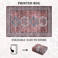 Garvee Vintage Washable Area Rug 2'x3' Doormat Boho Rug Faux Cashmere Non Slip Rugs for Living Room Bedroom Oriental Rug Mat Stain Resistant Throw Rug Kitchen Dining Home Office, Reddish Brown