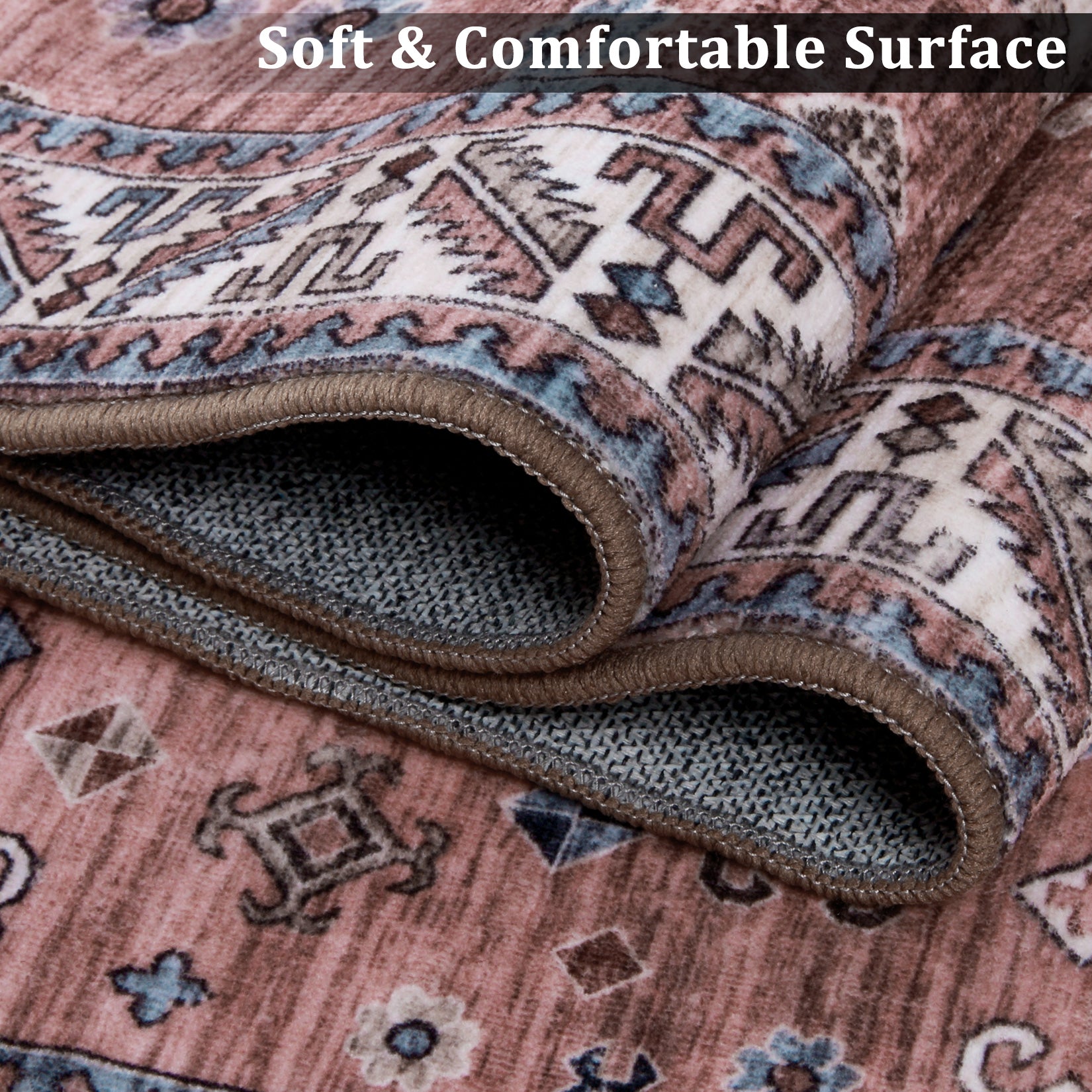 Garvee Vintage Washable Area Rug 2'x3' Doormat Boho Rug Faux Cashmere Non Slip Rugs for Living Room Bedroom Oriental Rug Mat Stain Resistant Throw Rug Kitchen Dining Home Office, Reddish Brown