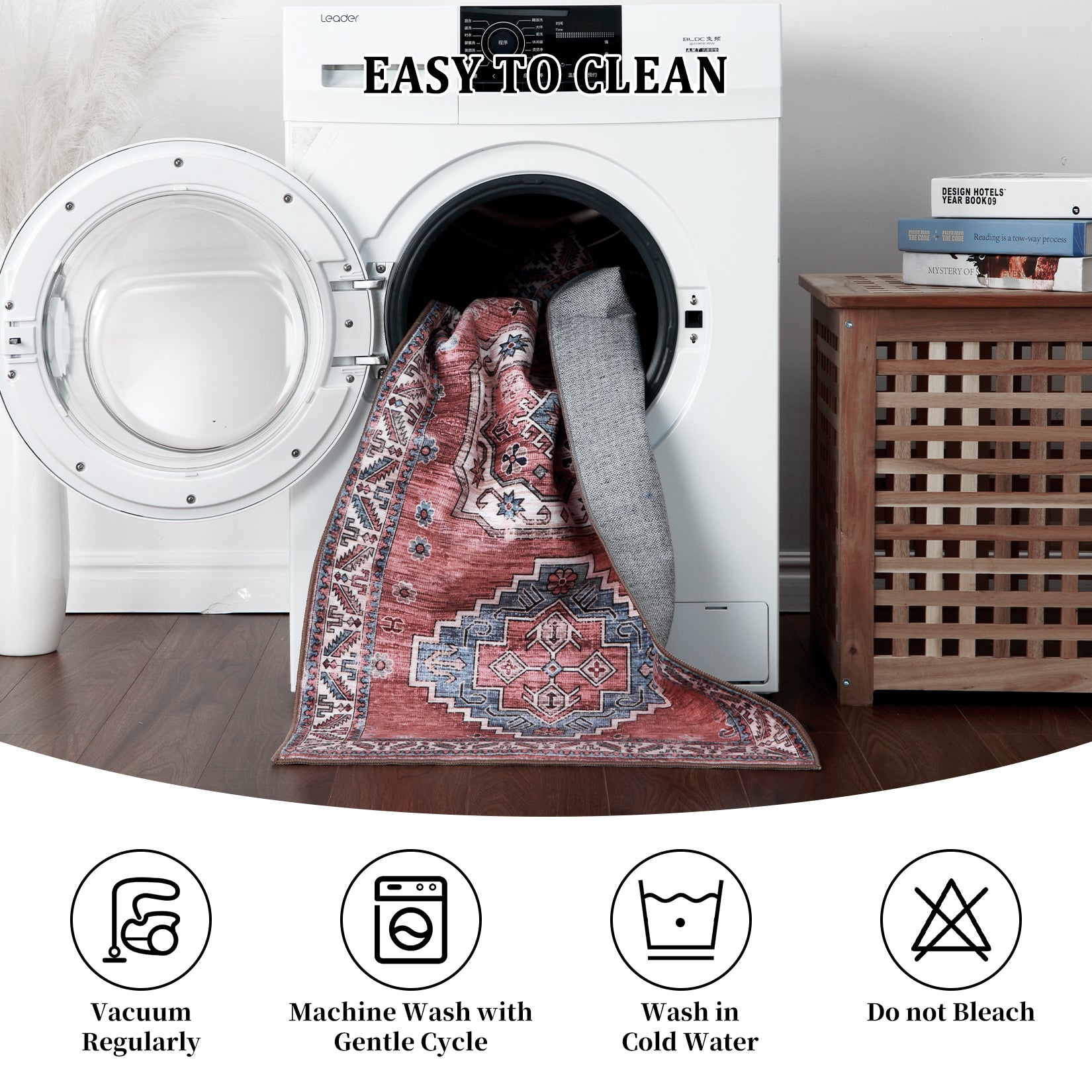 Garvee Vintage Washable Area Rug 2'x3' Doormat Boho Rug Faux Cashmere Non Slip Rugs for Living Room Bedroom Oriental Rug Mat Stain Resistant Throw Rug Kitchen Dining Home Office, Reddish Brown