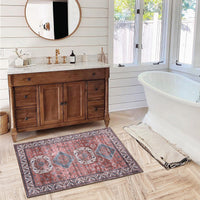 Garvee Vintage Washable Area Rug 2'x3' Doormat Boho Rug Faux Cashmere Non Slip Rugs for Living Room Bedroom Oriental Rug Mat Stain Resistant Throw Rug Kitchen Dining Home Office, Reddish Brown