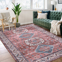 Garvee Vintage Washable Area Rug 3x5 Boho Rug Faux Cashmere Non Slip Rugs for Living Room Bedroom Oriental Rug Mat Stain Resistant Throw Rug Kitchen Dining Home Office