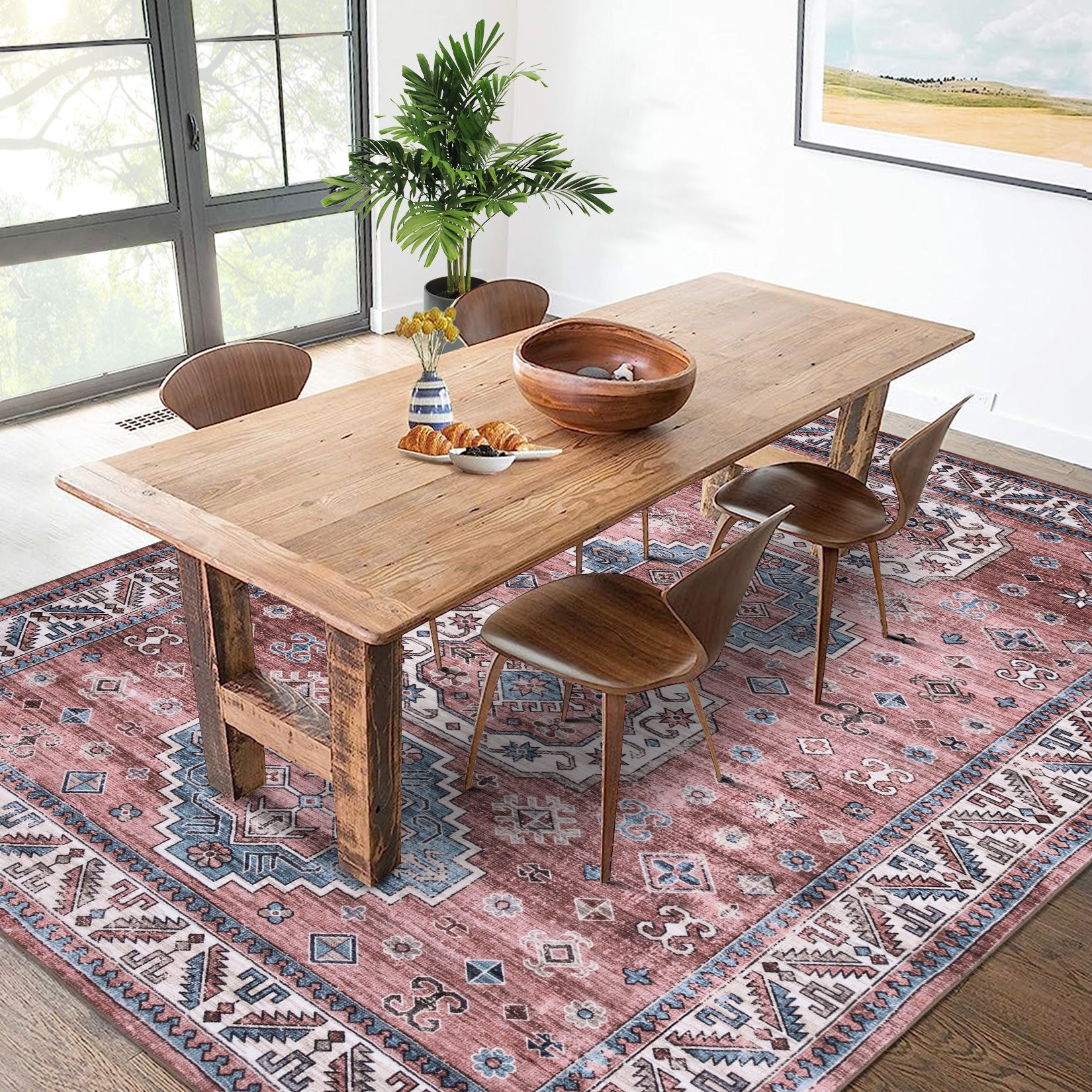 Garvee Vintage Washable Area Rug 3x5 Boho Rug Faux Cashmere Non Slip Rugs for Living Room Bedroom Oriental Rug Mat Stain Resistant Throw Rug Kitchen Dining Home Office