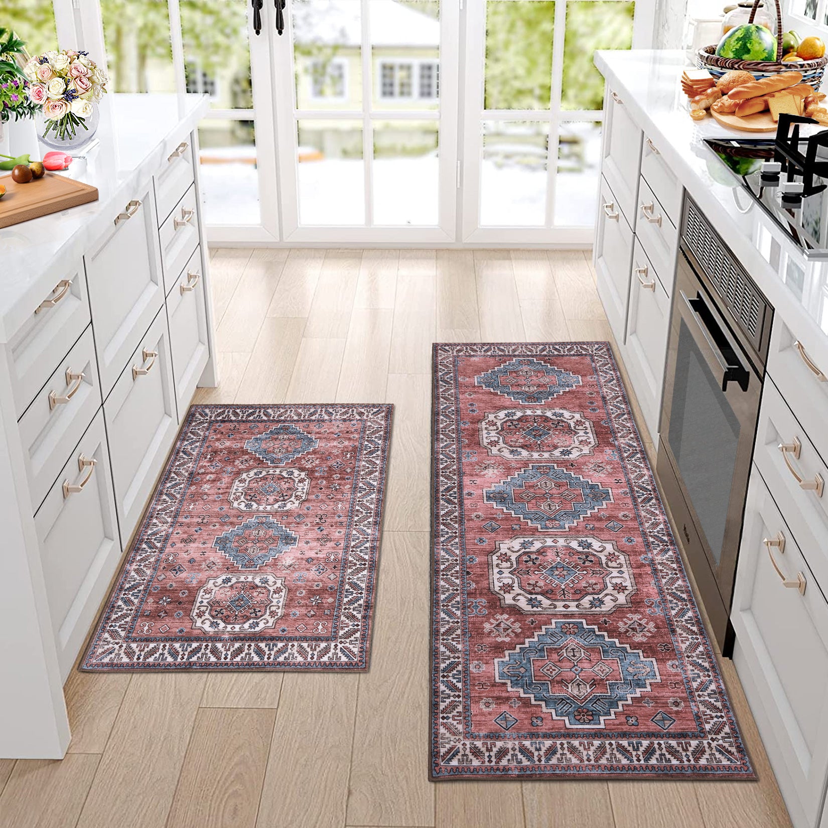 Garvee Vintage Washable Area Rug 2'x3' Doormat Boho Rug Faux Cashmere Non Slip Rugs for Living Room Bedroom Oriental Rug Mat Stain Resistant Throw Rug Kitchen Dining Home Office, Reddish Brown