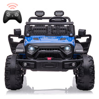 Garvee 24V Kids Ride On Car with Remote Control, 2 Seats 20“ Extra Large Seat Wide Truck, Power Wheels Vehicle, LED Brightlight, Front Storage, Bottle Holder, Central Control, Horn, Bluetooth, USB (Blue)