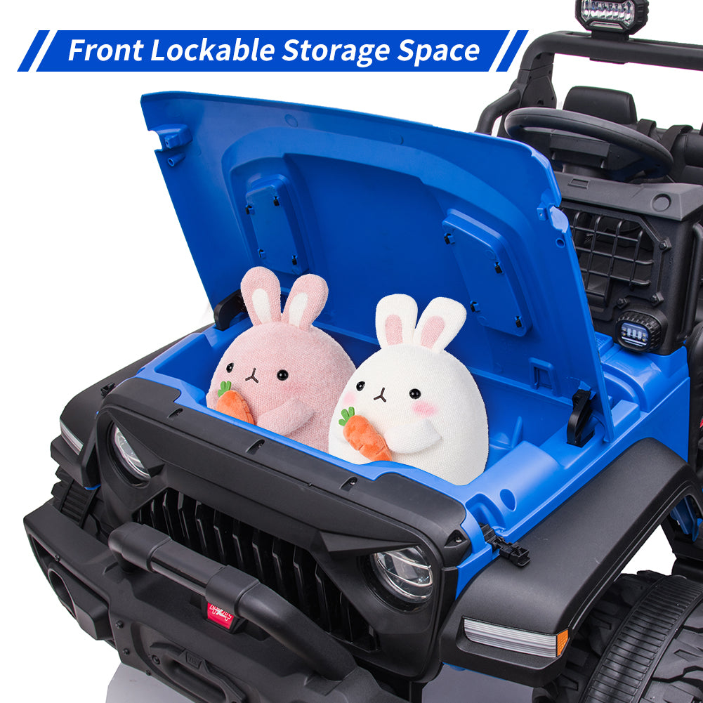 Garvee 24V Kids Ride On Car with Remote Control, 2 Seats 20“ Extra Large Seat Wide Truck, Power Wheels Vehicle, LED Brightlight, Front Storage, Bottle Holder, Central Control, Horn, Bluetooth, USB (Blue)