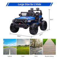 Garvee 24V Kids Ride On Car with Remote Control, 2 Seats 20“ Extra Large Seat Wide Truck, Power Wheels Vehicle, LED Brightlight, Front Storage, Bottle Holder, Central Control, Horn, Bluetooth, USB (Blue)