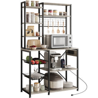 Garvee Bakers Rack with Power Outlet, Industrial Microwave Stand with 2 Wire Drawer, Large Coffee Bar Station, 7-Tier Kitchen Bakers Rack with Storage for Kitchen Spice, Pots Organizer, Gray