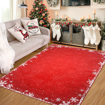 Garvee Bedroom Area Rug 4x6 Indoor Xmas Area Rug Non-Slip Fllor Carpet Christmas Decorative Area Rug Boho Snowflake Area Rug Washable Area Rug for Bedroom Living Room Kitchen Nursery, Red 4' x 6'