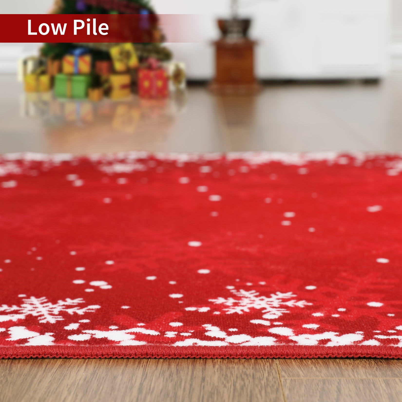 Garvee Bedroom Area Rug 4x6 Indoor Xmas Area Rug Non-Slip Fllor Carpet Christmas Decorative Area Rug Boho Snowflake Area Rug Washable Area Rug for Bedroom Living Room Kitchen Nursery, Red 4' x 6'