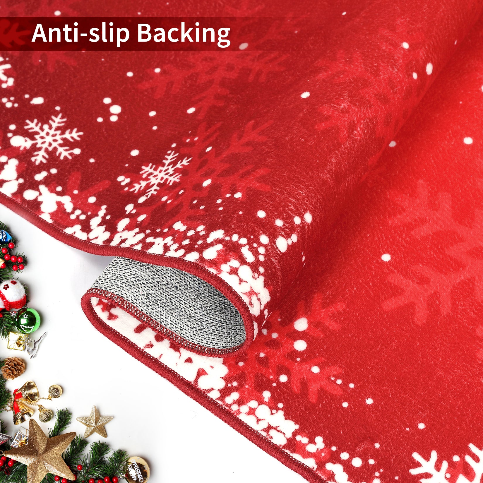 Garvee Bedroom Area Rug 4x6 Indoor Xmas Area Rug Non-Slip Fllor Carpet Christmas Decorative Area Rug Boho Snowflake Area Rug Washable Area Rug for Bedroom Living Room Kitchen Nursery, Red 4' x 6'