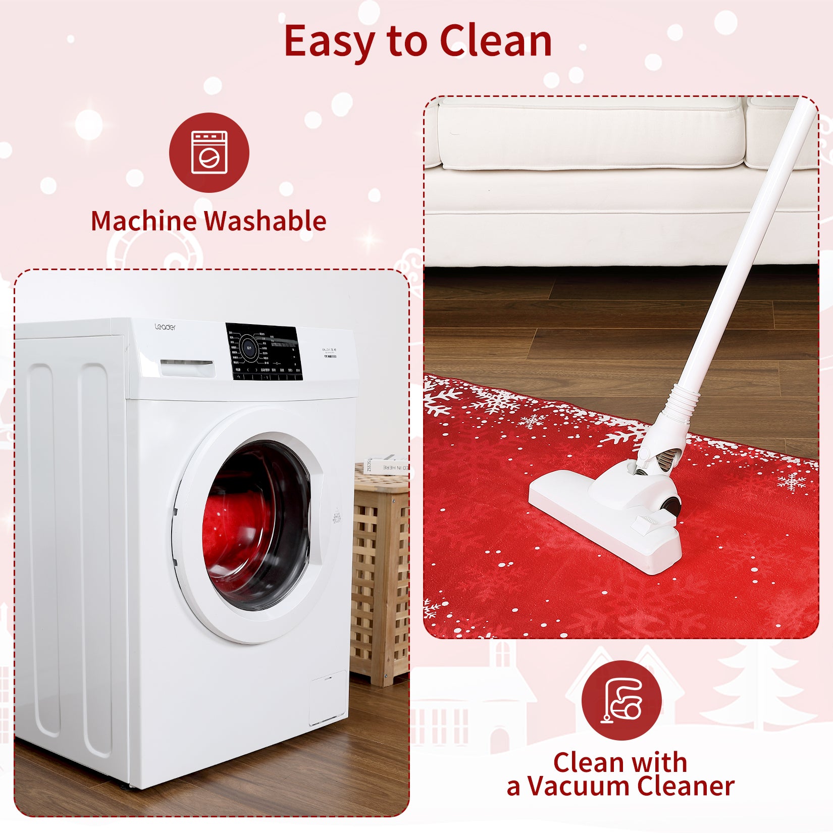 Garvee Bedroom Area Rug 4x6 Indoor Xmas Area Rug Non-Slip Fllor Carpet Christmas Decorative Area Rug Boho Snowflake Area Rug Washable Area Rug for Bedroom Living Room Kitchen Nursery, Red 4' x 6'