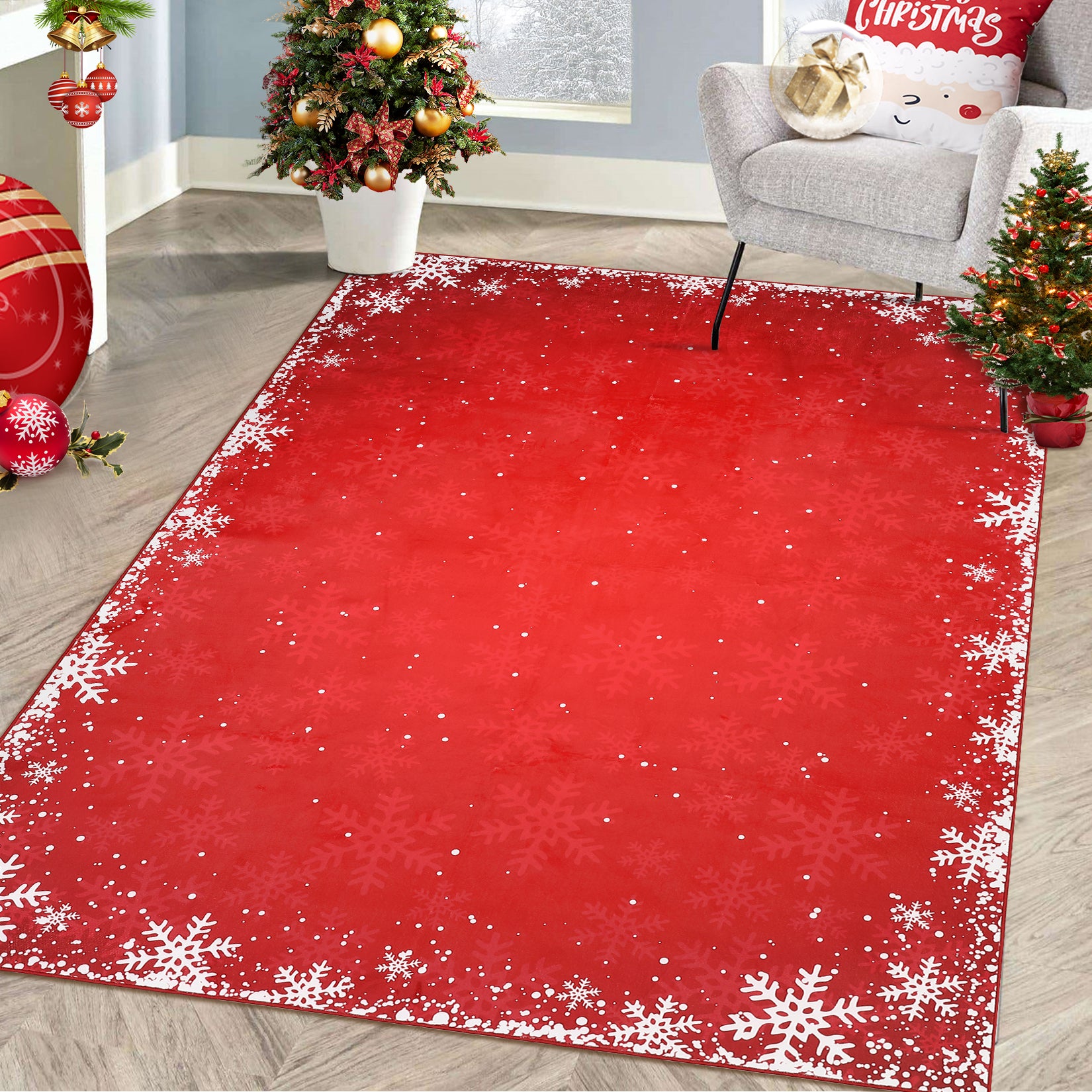 Garvee Bedroom Area Rug 4x6 Indoor Xmas Area Rug Non-Slip Fllor Carpet Christmas Decorative Area Rug Boho Snowflake Area Rug Washable Area Rug for Bedroom Living Room Kitchen Nursery, Red 4' x 6'