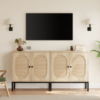 Garvee Rattan Buffet Cabinet with Storage, Farmhouse Sideboard Cabinet with Doors and Adjustable Shelves, Modern Wood Cupboard for Kitchen, Living Room and Dining Room