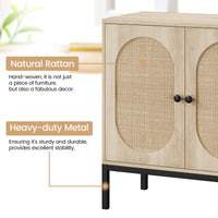 Garvee Rattan Buffet Cabinet with Storage, Farmhouse Sideboard Cabinet with Doors and Adjustable Shelves, Modern Wood Cupboard for Kitchen, Living Room and Dining Room