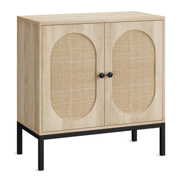 Garvee Rattan Buffet Cabinet with Storage, Farmhouse Sideboard Cabinet with Doors and Adjustable Shelves, Modern Wood Cupboard for Kitchen, Living Room and Dining Room