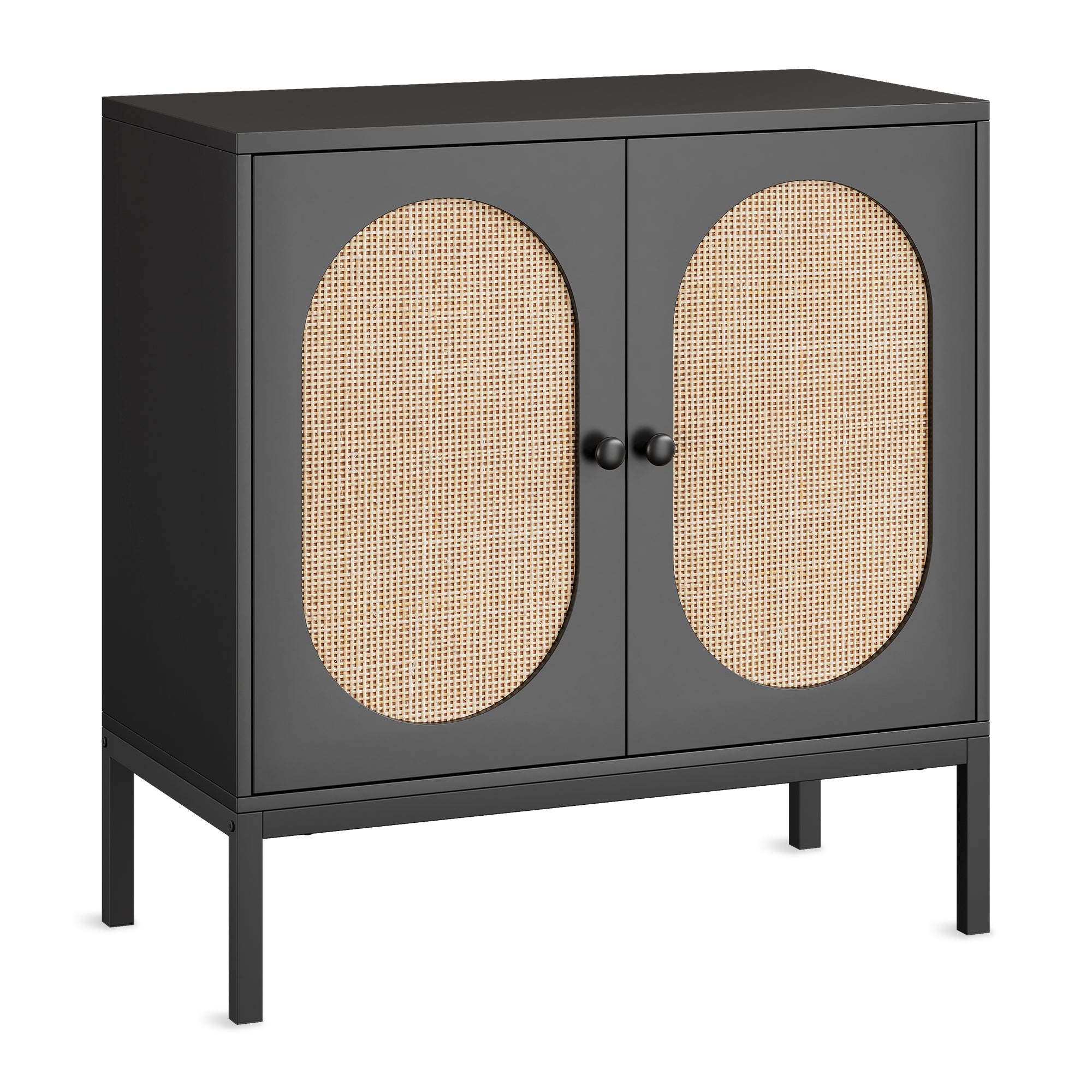 Garvee Buffet Cabinet with Rattan Doors, Farmhouse Sideboard Cabinet with Adjustable Shelves, Modern Wood Cupboard for Kitchen , Living Room, Dining Room, Hallway, Black