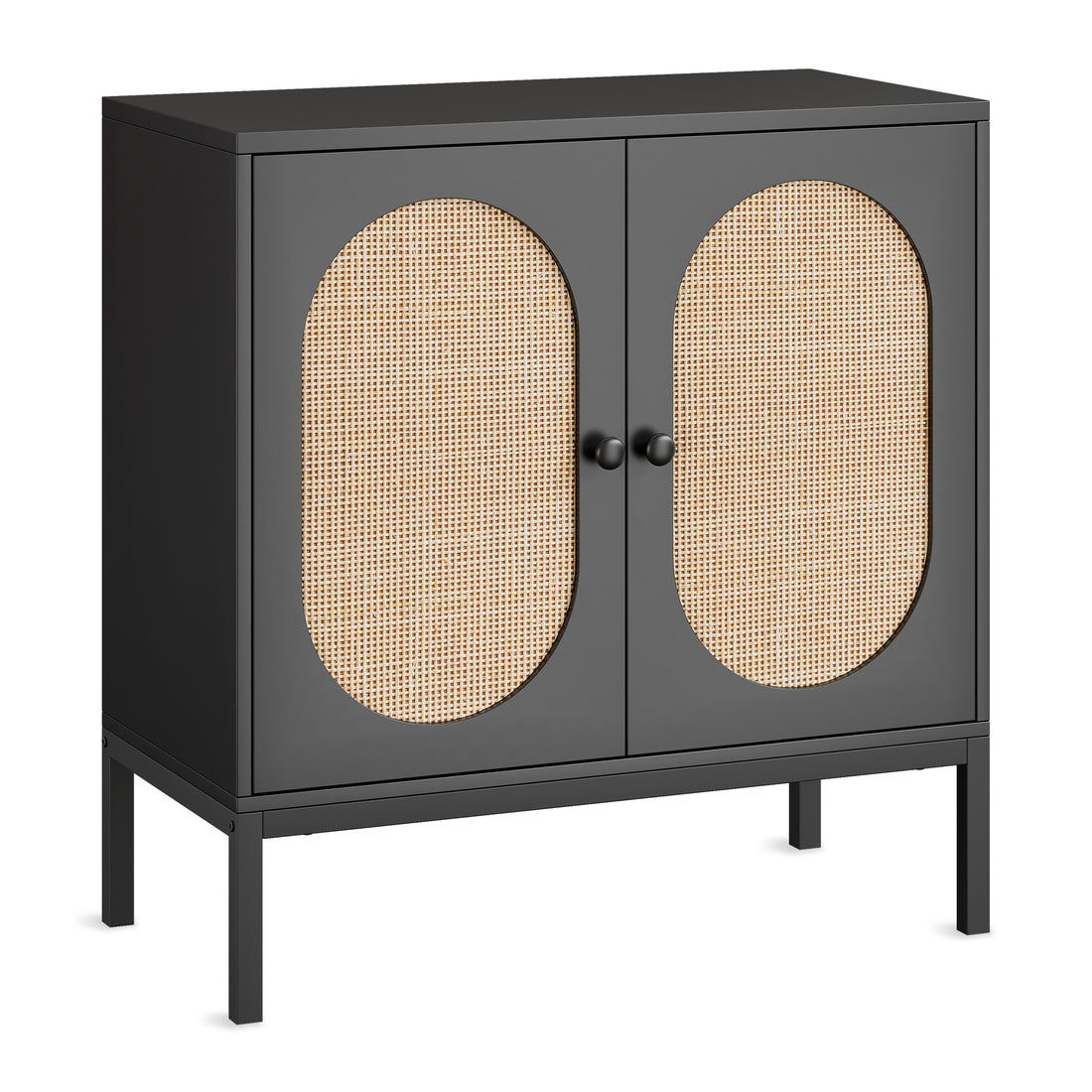 Garvee Buffet Cabinet with Rattan Doors, Farmhouse Sideboard Cabinet with Adjustable Shelves, Modern Wood Cupboard for Kitchen , Living Room, Dining Room, Hallway, Black