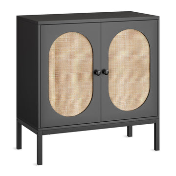 Garvee Buffet Cabinet with Rattan Doors, Farmhouse Sideboard Cabinet with Adjustable Shelves, Modern Wood Cupboard for Kitchen , Living Room, Dining Room, Hallway, Black