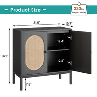 Garvee Buffet Cabinet with Rattan Doors, Farmhouse Sideboard Cabinet with Adjustable Shelves, Modern Wood Cupboard for Kitchen , Living Room, Dining Room, Hallway, Black