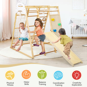 Garvee Jungle Gym for Toddlers - 8 in 1 Wooden Gym Playset with Swing, Monkey Bar, Rings, Climbing Structure for Indoor Climbing and Sliding Fun
