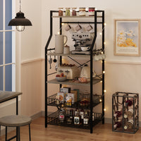 Garvee Rustic Microwave Stand, 5-Tier Storage Rack with Adjustable Feet and Anti-Tip Kit, Engineered Wood, Rustic Gray