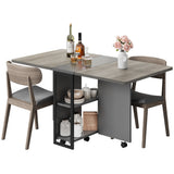 Garvee Folding Dining Table with 2 Tier Storage, Extendable Kitchen Table, Drop Leaf Table, Rectangle Dining Room Tables Set for 4, Space Saving Dinner Kitchen Office Furniture, Grey - Gray