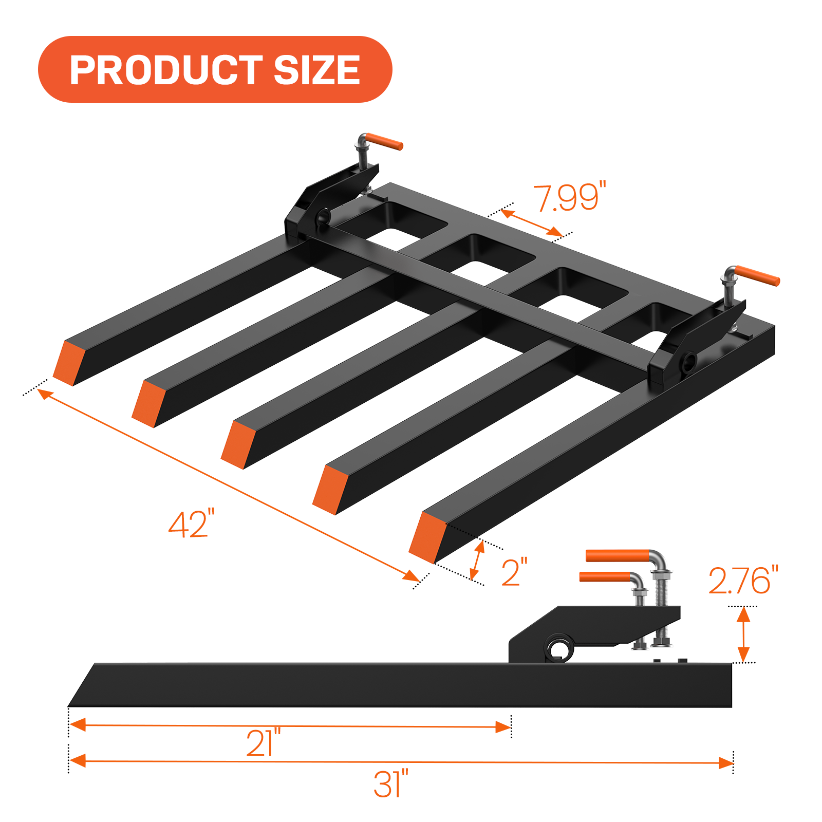 Garvee Clamp-On Debris Forks 42" 2500LB Capacity, Fits 42-48" Buckets, Heavy-Duty Black Forks for Farm and Construction Debris Removal