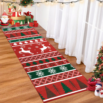 Garvee Christmas Runner Rug 2x10 Hallway Rug Xmas Runner Kitchen Rug Bath Mat Washable Rug Non Slip Carpet Low Pile Holiday Decor Deer Snowflake Tree Soft Rug for Bedroom Laundry