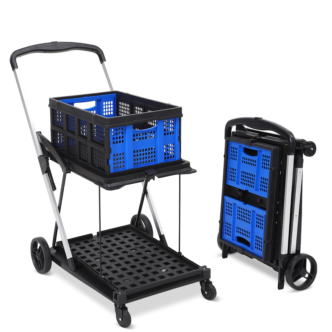 200LBS Collapsible 2-Tier Cart with Wheels, Groceries & Outdoor Use