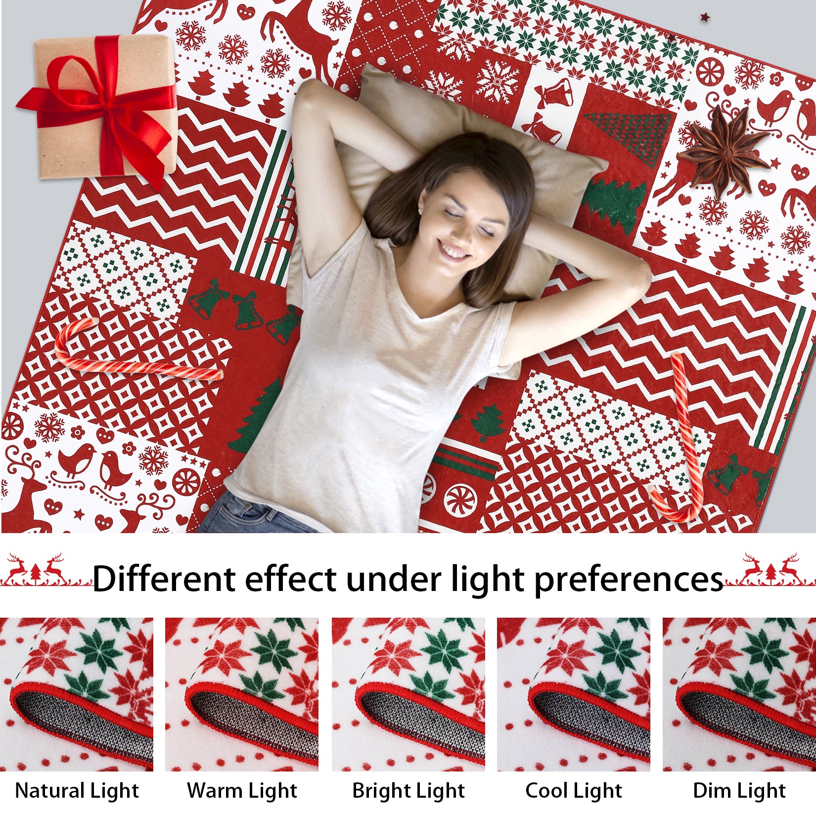 Garvee Christmas Runner Rug 2x8 Non-Slip Washable Soft Reindeer Snowflake Holiday Decor for Hallways Kitchen Entryway