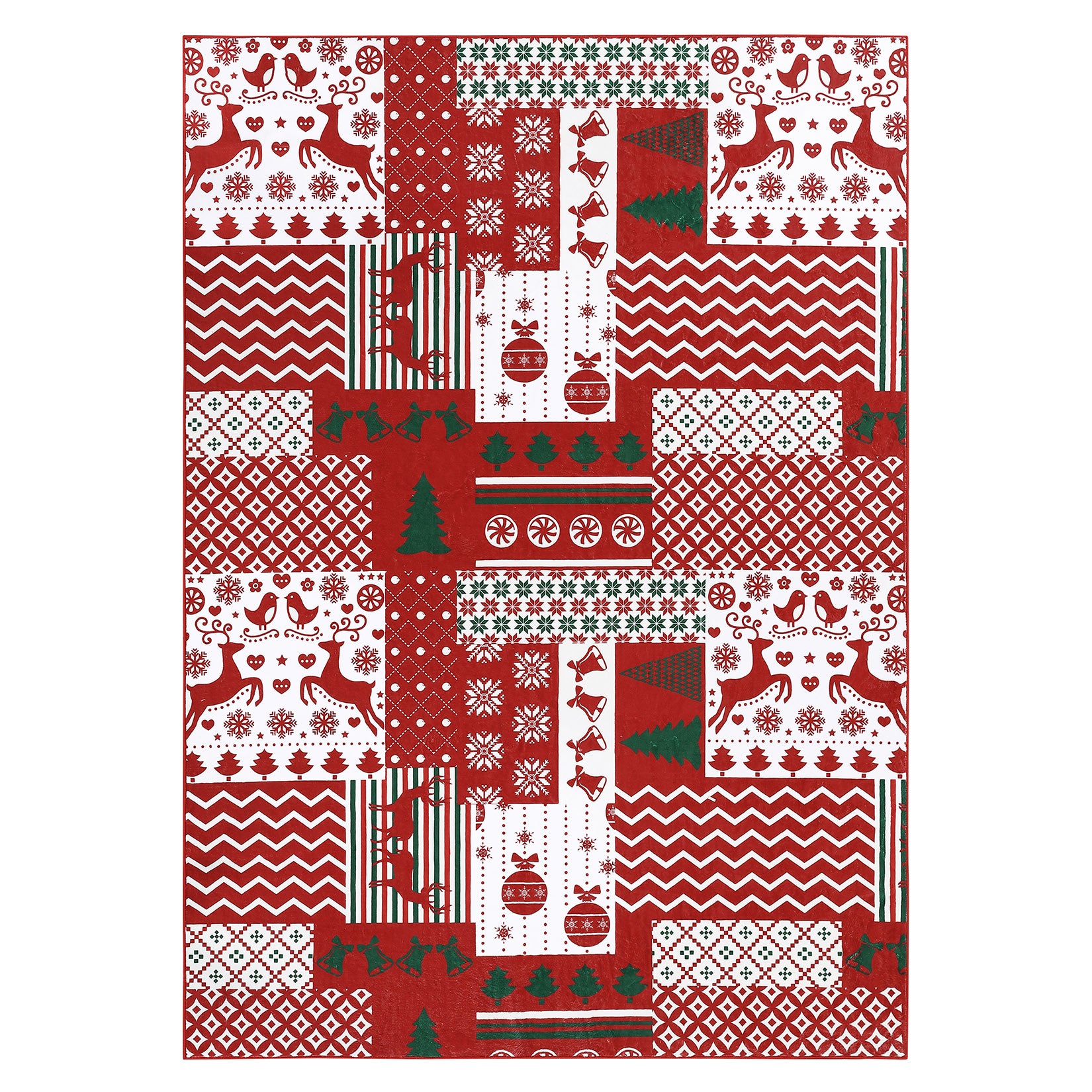 Garvee Christmas Area Rug 8x10 Christmas Patchwork Pattern Floor Cover Machine Washable Indoor Carpet Rug Decorative Non Slip Accent Rug for Kitchen Bathroom Living Room Bedroom
