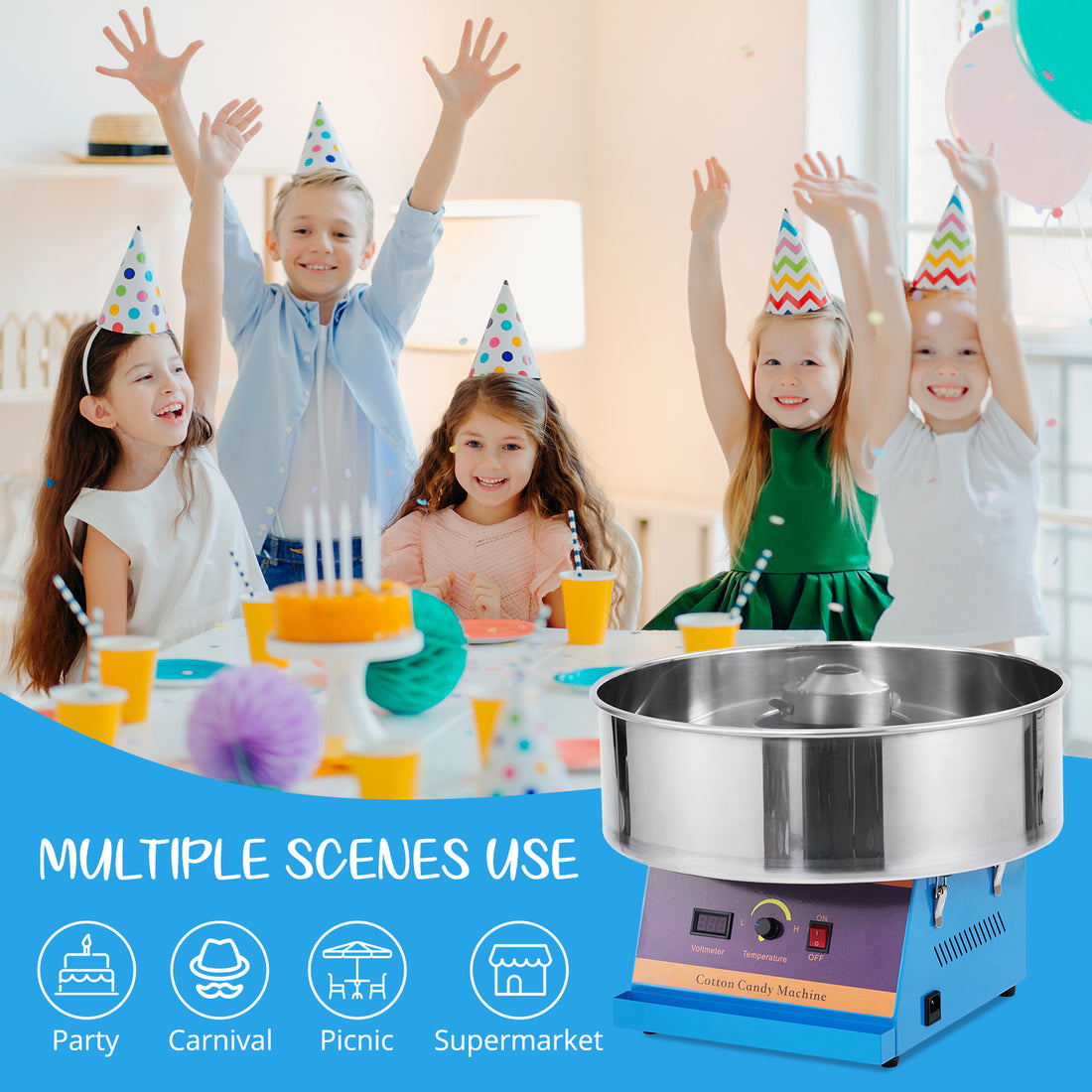 Garvee 1030W Electric Commercial Cotton Candy Machine, Candy Floss Maker with Stainless Steel Bowl, Sugar Scoop for Mall Birthday Family Party