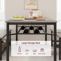 Garvee Dining Table Set for 4 with Bench and 2 Chairs, Rectangular Kitchen Table Set with Wine Rack, Dining Room Table Set for 4 with Storage Benches for Small Space, Apartment, Gray