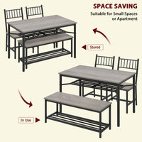 Garvee Dining Table Set for 4 with Bench and 2 Chairs, Rectangular Kitchen Table Set with Wine Rack, Dining Room Table Set for 4 with Storage Benches for Small Space, Apartment, Gray