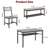 Garvee Dining Table Set for 4 with Bench and 2 Chairs, Rectangular Kitchen Table Set with Wine Rack, Dining Room Table Set for 4 with Storage Benches for Small Space, Apartment, Gray