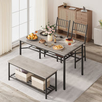 Garvee Dining Table Set for 4 with Bench and 2 Chairs, Rectangular Kitchen Table Set with Wine Rack, Dining Room Table Set for 4 with Storage Benches for Small Space, Apartment, Gray
