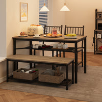 Garvee Dining Table Set for 4 with Bench and 2 Chairs, Rectangular Kitchen Table Set with Wine Rack, Dining Room Table Set for 4 with Storage Benches for Small Space, Apartment, Gray