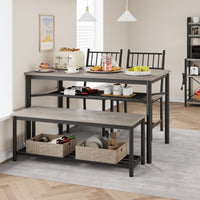 Garvee Dining Table Set for 4 with Bench and 2 Chairs, Rectangular Kitchen Table Set with Wine Rack, Dining Room Table Set for 4 with Storage Benches for Small Space, Apartment, Gray
